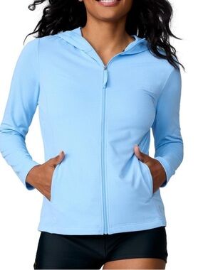 NWT Free Country Light Blue Hooded Zip-Up Sweatshirt Large